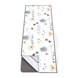 QiyI Floral Yoga Mat Towel with Corner Pockets, Non Slip Sweat Absorbent Hot Yoga Towels, Soft Yoga Blankets with Travel Bag, Mat Cover for Workout, Gym, Fitness - 74"x26", Watercolor Flowers
