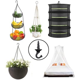 OBSTKUCHEN Heavy Duty Ceiling & Wall Mount Hangers, Swag Style Drill-in Hooks for Hanging Plants, Chandeliers, Decor – 2 Pack, Black, Indoor Outdoor Use