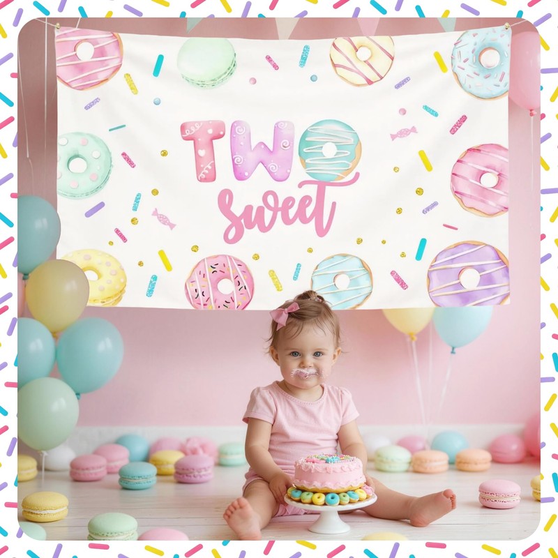 Donut's 2nd Birthday Backdrop Two Sweet Birthday Backdrop Donut Sweet