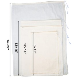 Carrollar 8Pack Nut Milk Bags,4 Sizes Unbleached Cotton Cheesecloth Bags,Food Strainer Bags,Reusable Muslin Strainer Bags for Yogurt, Juice,Wine,Cheese making(8x12"/12x14"/12x16"/16x22")