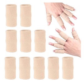 10 Pack Finger Gauntlets Protector Sports Gauntlet Finger Splint Thumb Finger Support Elastic Thumb Cuff Relieves Arthritis Trigger Finger Pain (One Size, Apricot)