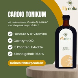 Vitalpin Hynolia Naturprodukte - Cardio Vital Tonikum Drink 500 ml Glasflasche mit Coenzym Q10, Fols?ure, B-Vitamine & 13 Pflanzen-Extrakte - 100% Vegan & Natrlich - (Serie GipfelAktiv) Alkoholgehalt: 16,4%