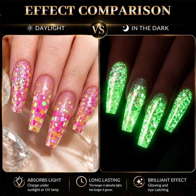 Fluorescent Nail Glitter Sequins Set for Gel Nails, Halloween Flakes