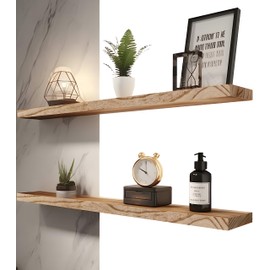 YYWUOJJ Wood Floating Shelves for Wall Decor Storage, Hanging Rustic Wall Shelves for Bedroom Bathroom Kitchen Living Room, Set of 4 Light Walnut 36 Inch