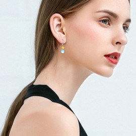 YEESIA Daisy Earrings 925 Sterling Silver Moonstone Earrings Sunflower Flower Floral Leverback Zircon Teardrop Earrings Daisy Flower Moonstone Jewelry for Women Girls, Sterling Silver, Moonstone