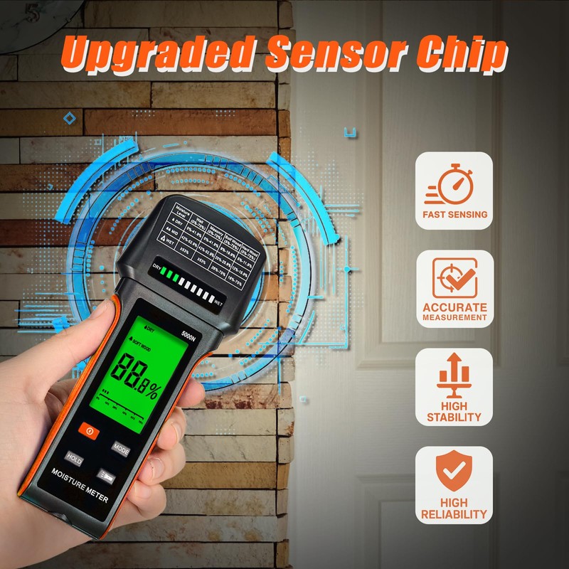 SURLABA Pinless Moisture Meter for Wood, Drywall & Masonry –