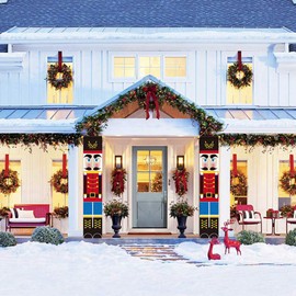 2PCS Nutcracker Christmas Decorations Outdoor Knight Banner Xmas Decor Soldier Model Nutcracker Christmas Banners for Porch Front Door Home Garden Indoor Kids Party Yard Gate (30×180cm 12×71 inch)