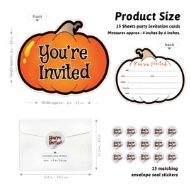 Cusrtyh Halloween Pumpkin Themed Double-Sided Shaped Fill-In Invitations card 15 Sheets with Envelopes, Halloween Thanksgiving Party Celebration Cards, for Kids Adults Holiday Event Or Birthday Party