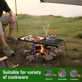 BiggerFire Campfire Grill Portable Folding Camping Grill Grate Heavy Duty Steel Fire Pit Grill Grate,Camp Fire Cooking Racks with Carrying Bag,Grilling Rack for Outdoor Open Flame Cooking