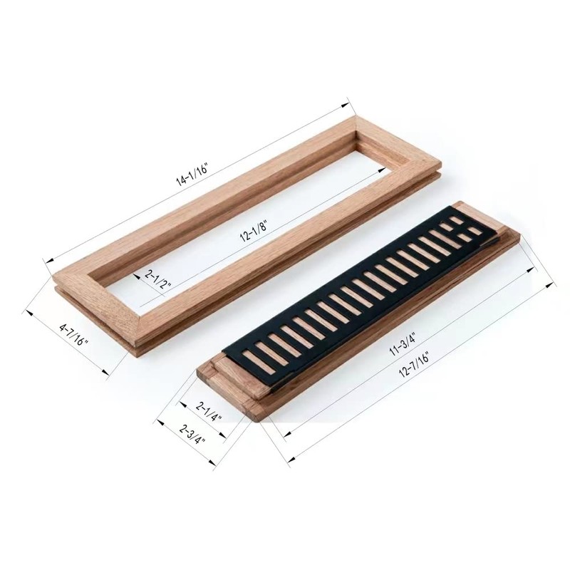 Red Oak Hardwood Flush Mount Floor Register, 2X12 Inch, with