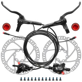MT200 Hydraulic Brake for Ebike, 2-Pin Power-Off E-Bike Hydraulic Disc Brake Set with 160/180/203mm Rotors, 2-Piston Hydraulic Brakes Pre-Bled with Mineral Oil (Ebike Brakes+160mm Rotors)