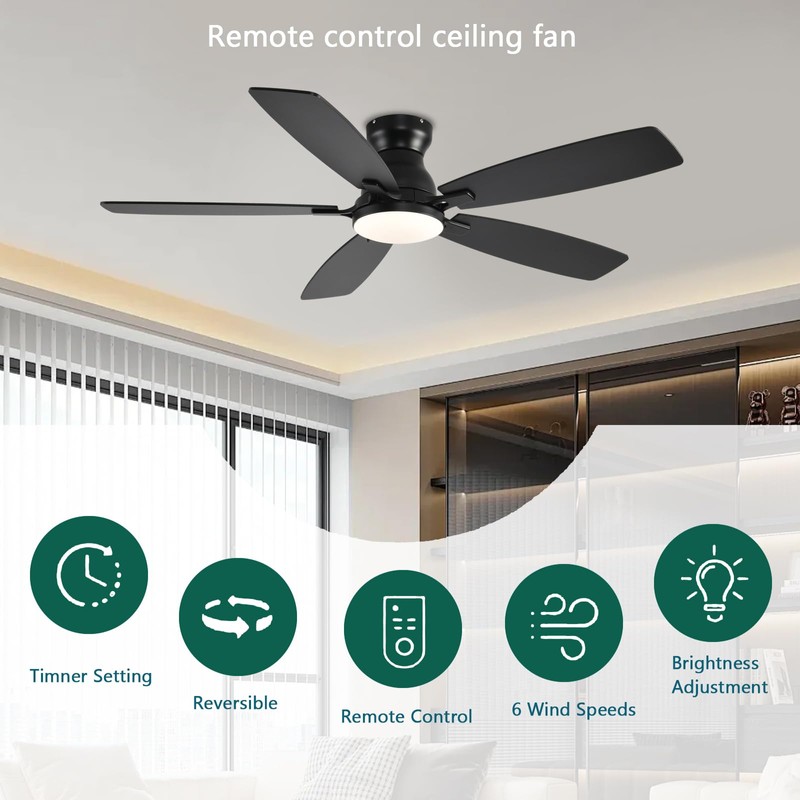 NKPU 52inch Flush Mount Ceiling Fans with Lights and Remote