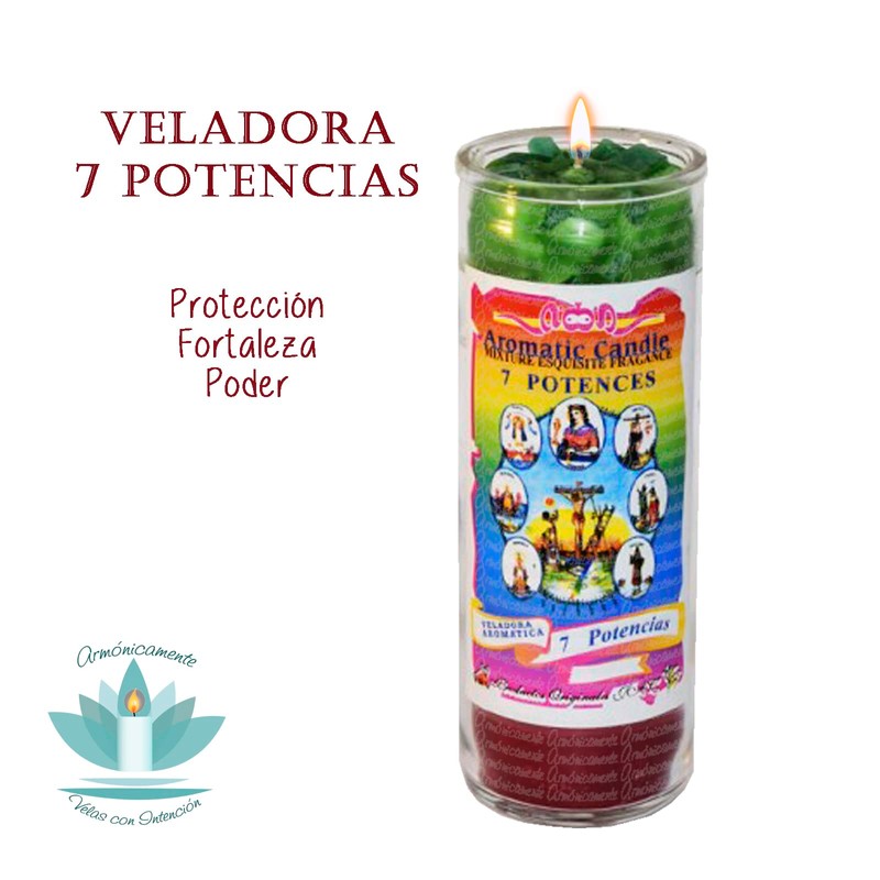 VELADORA 7 POTENCIAS | FORTALEZA PROTECCIÓN VELA AROMÁTICA DE INTENCIÓN