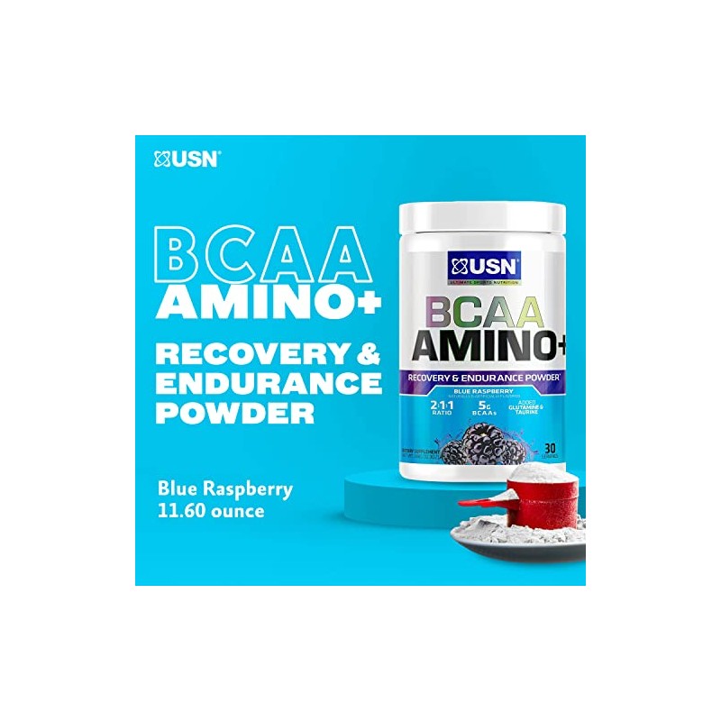 USN Suplementos BCAA Amino + Suplemento, Frambuesa Azul, 11 oz