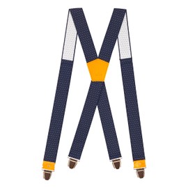 Pierrot Men's Braces Wide and Vintage Premium - Made in Germany / France - Reinforced Elastic Band & Leather Fittings with Extra Strong Metal Clips - Adjustable Length up to 130 cm, navy dots