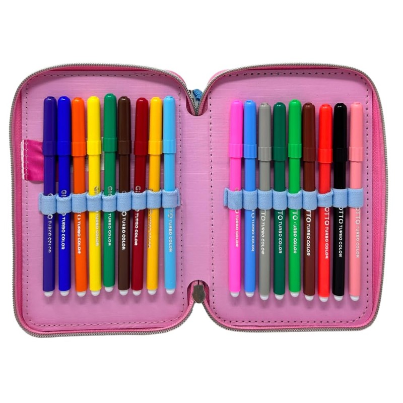 CARTOON 44 Pcs Multi Compartment Pencil Case with 3 Zippers