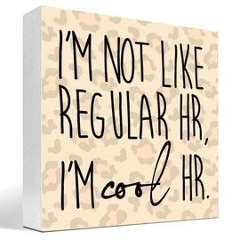 z-crange I'm Not Like Regular HR I'm Cool HR Wood Box Sign Decor Desk Sign,Funny Office Wooden Box Block Sign for Human Resource HR Office Shelf Table Decor Decorations Leopard