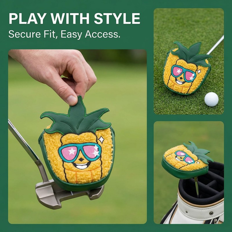 Golf Mallet Putter Cover, Pineapple Design with Sunglasses, Magnetic Closure