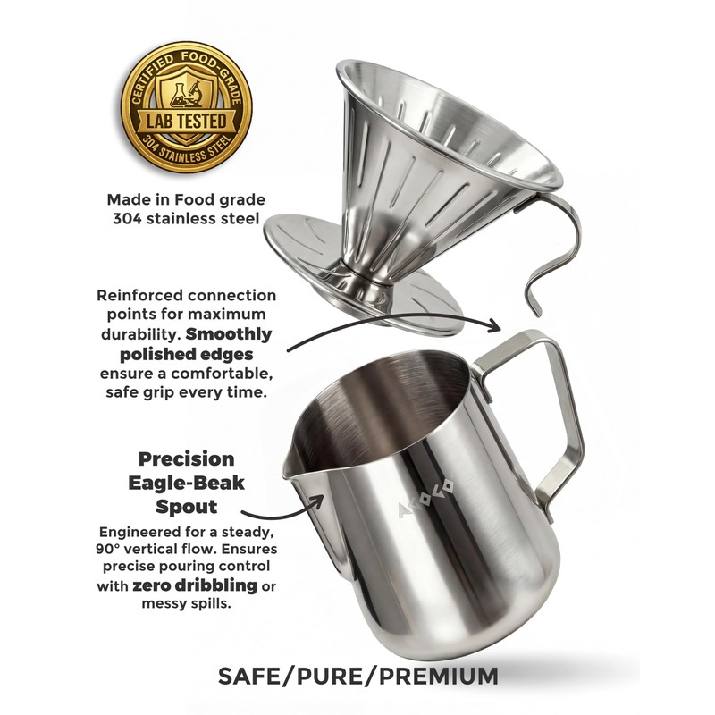 AGOGO Pour Over Coffee Maker Set - Unbreakable 304 Stainless