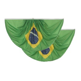 2 Pcs Brazil Fan Flag,Brazilian Pleated Fan Flag Bunting 3 x 6 Ft Pleated Banner Indoor/Outdoor/Front Porch Decorations,Country Half Fan Flag Patriotic Holiday decorations.