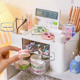 JINYJIA Desk Organizer,Desk Storage Organizer with Drawer,Stationery Organizer,Multifunctional Desk Organizer Desk Office Desk Organizer for School Home,Pink