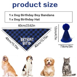 Dog Birthday Bandana and Hat Set - Blue Plaid Party Outfit for Dogs - Durable, Comfortable for Puppy Celebrations