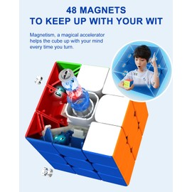 CFMOUR Magnetic Speed Cube 3x3 - Moyu RS3M Stickerless Cubes with Stand, 48 Magnets - Super Fast Problem-Solving Brain Teaser Puzzle Toy for Kids & Adults