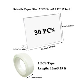 Pack of 30 clear card holders, label holders made of transparent, transparent price tag holder, for price labels for goods signage