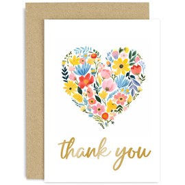 Old English Co. Flower Heart Thank You Card for Friends - Thank You Gifts for Women - Thank You Wedding Cards - Teacher Thank You | Blank Inside