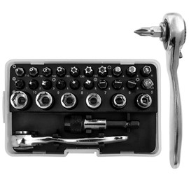 Yakamoz 28 in 1 Ratchet Wrench Screwdriver Bit Set, 1/4" Mini Ratchet Wrench with Right Angle Screwdriver, 72-Tooth High Torqux Ratcheting Wrench for Tight Spaces