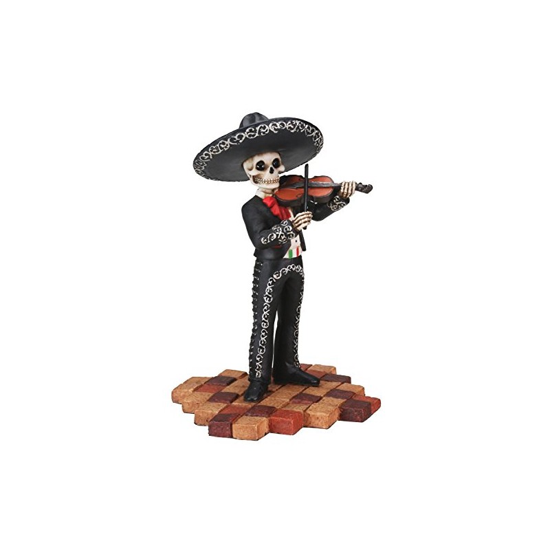 Male Skeleton Skull Black Mariachi Band Violin Statue