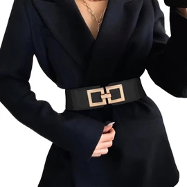 JasGood Women's Wide Elastic Waist Belt Vintage Waist Belt Stretchy Dresses Belt with Golden Buckle, black