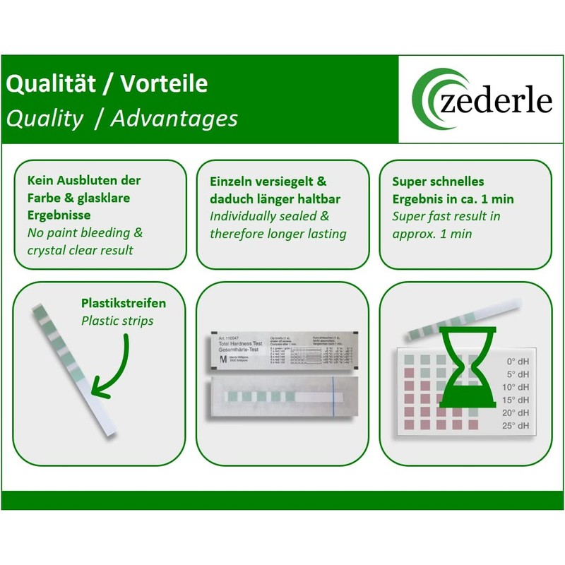 zederle (20 pieces) Water Hardness Test Strips Test Kit Individually