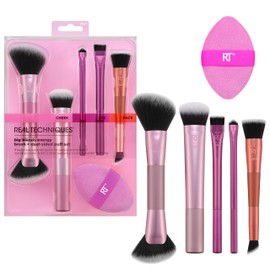 Real Techniques Big Blends Energy Brush + Dual-Sided Puff, 6 Piece Kit for Powder, Cream & Liquid Application, Precision Tools for Contour, Blending & Finishing, Vegan & Cruelty-Free