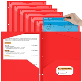 Henoyso 24 Pack 2 Pocket Folders with Clear Front Pocket 3 Hole Punched Plastic Heavy Duty Folders with Pockets for 3 Ring Binder Folders for 11 x 9 Inch Paper Holder Office Classroom (Red)