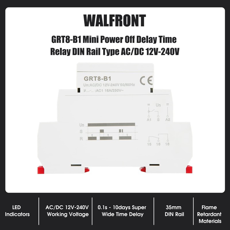 GRT8-B1 AC/DC 12V~240V Delay Time Relay Mini Power Off Delay