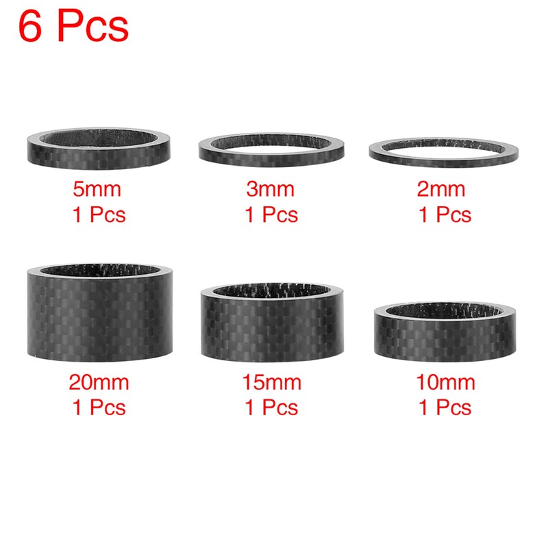 X AUTOHAUX 6pcs Headset Spacer Matte Black Carbon Fiber Handlebar