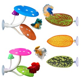 HyzaPhix 5pcs Betta Fish Leaf Pad Mushroom Silicone Betta Bed Realistic Betta Resting Leaves Mushroom Betta Decor for Small Fish Tank Aquarium Decorations (3 Leaf+2 Mushroom)