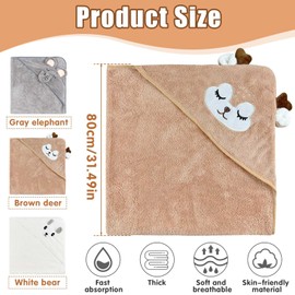 Baby Bath Towel with Hood, 3 Pieces Baby Bath Towel with Hood, Super Absorbent Baby Bath Towels & Hooded Towels, Baby Bath Towel for Swimming Pool, on the Beach, After Showering or Bathing (80 x 80