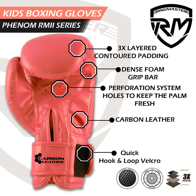 RingMaster Sports Kids Boxing Gloves Carbon Leather Training Sparring Punch