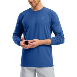 Pudolla Men's Sun Protection Shirts UV SPF UPF 50+ Rash Guard Long Sleeve Lightweight Quick Dry Brethable Swimming Fishing, Royal Blue, Medium