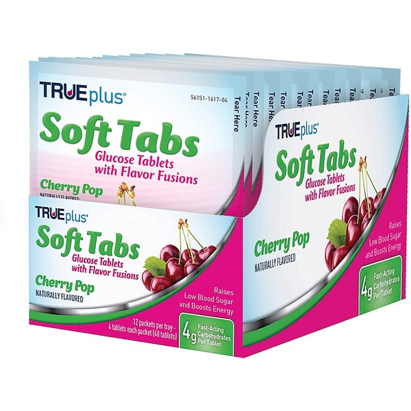 TRUEplus® Soft Tabs Glucose Tablets – 12 Packs – 48 tabs (Cherry Pop)