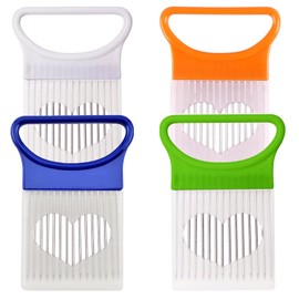 YVPSI 4pcs Onion Holder Slicer with Cover for Slicing, Stainless Steel Onion Slicer Cutter Vegetable Tomato Lemon Meat Holder Slicer Tools Cutter Food Slicer Assistant Tool