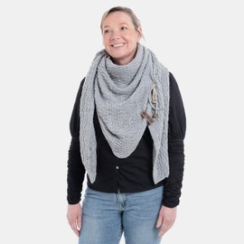 KNIT FACTORY - Jaida Triangular Scarf - Women's Knitted Scarf with Wool - High Quality - XXL Scarf - 190 x 85 cm, gray