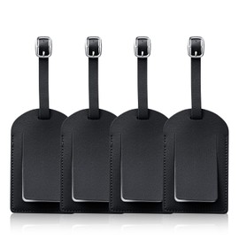 4Pcs Leather Luggage Tags Suitcase Tags Name ID Card Suitable for Both Male and Female Travel Accessories Checked Luggage Hand Luggage (4Pcs Black)