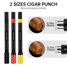 CLZOONG Cigar Punch 4 in 1 Cigar Draw Enhancer Tool for Dual Size Punch, Stainless Steel Double Needle for Unclogging with Gift Box (Black Gold)