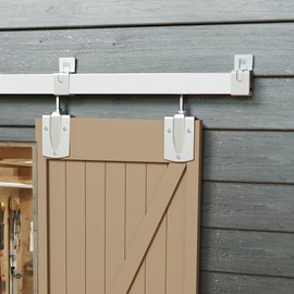 JUBEST 6FT Box Rail Exterior Barn Door Hardware Kit, Heavy-Duty Silver Sliding Barn Door Track System, Wall Mount Door Hardware Kits (Door Not Included)