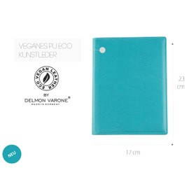 DELMON VARONE - Premium Writing Case with Notepad DIN A5 (50 Sheets) Made of Vegan Eco Faux Leather Turquoise - Organiser Conference Folder with Pen Holder and Pocket - Business Organiser Folder