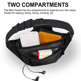 COTABATY - Bum Bag Belt Bag with Adjustable Waist Strap, Double Pockets Waist Bag for Men, Women, black, Large