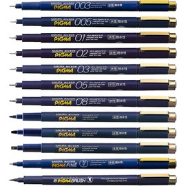 Sakura Crepas Pigma, Black, Set of 12 Types, 003 005 01 02 03 05 08 1 2 3 F BR